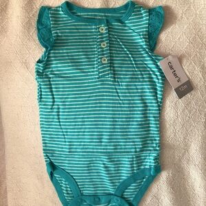 NEW Baby Girls Onesie Teal and White Striped Size 12 Month